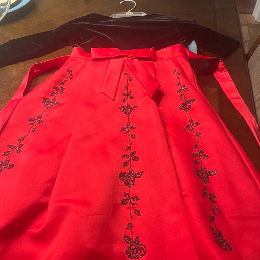 Black and Red Dress with Floral Embroidery